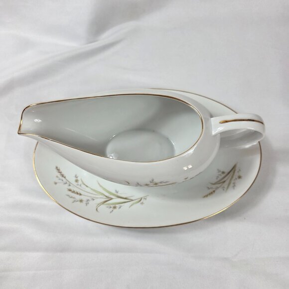 Fine China of Japan Golden Harvest Gravy Boat & Underplate Gold Wheat Sprays - Picture 2 of 15